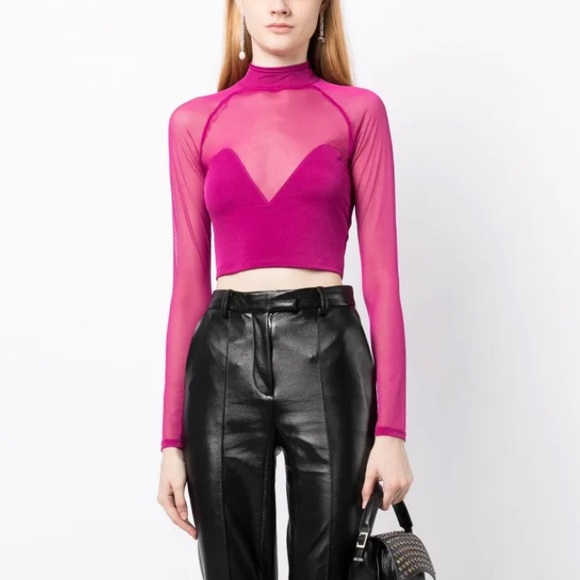 NWOT Fleur du Mal Fuchsia Sheer Crop Top - Picture 6 of 14